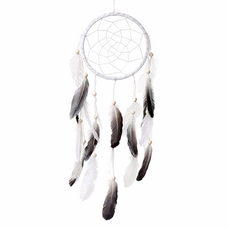 Indiański łapacz snów biało-brązowy z drewnianymi koralikami, styl boho