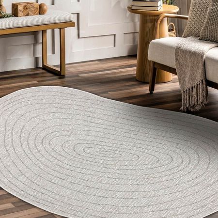 Jasny dywan sznurkowy kremowo-szary pień drzewa, boho japandi, na taras i balkon - ORGANIC