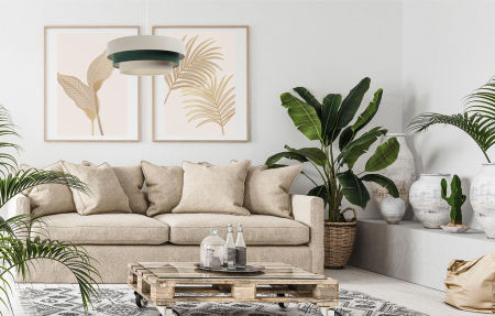 Kaskadowa kremowo-zielona lampa wisząca z weluru, nowoczesne oświetlenie do salonu - TRINITI