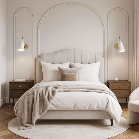 Kinkiet biało-mosiężny z włącznikiem, lampa ścienna na ramieniu do sypialni - RONA W2