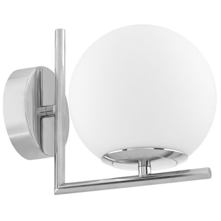 Kinkiet chromowany srebrny, biała szklana kula, nowoczesna lampa ścienna - SORENTO