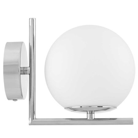 Kinkiet chromowany srebrny, biała szklana kula, nowoczesna lampa ścienna - SORENTO