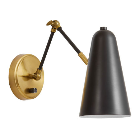 Kinkiet czarno-mosiężny z włącznikiem, lampa ścienna na ramieniu do sypialni - RONA W2