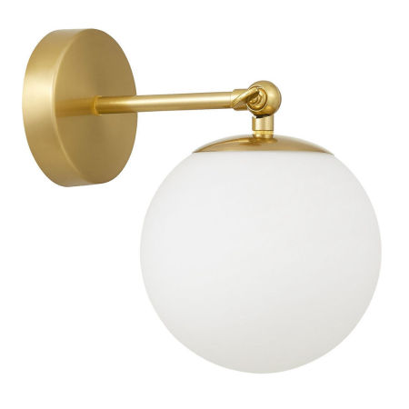 Kinkiet w kolorze mosiądzu, lampa ścienna, pojedynczy biały klosz, szklana kula - FREDICA W1