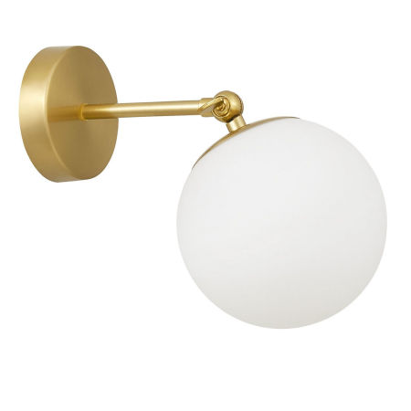 Kinkiet w kolorze mosiądzu, lampa ścienna, pojedynczy biały klosz, szklana kula - FREDICA W1