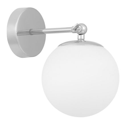 Kinkiet srebrny/chrom, biały klosz kula, metalowa lampa ścienna chromowana - FREDICA W1