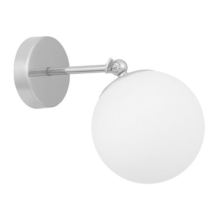 Kinkiet srebrny/chrom, biały klosz kula, metalowa lampa ścienna chromowana - FREDICA W1