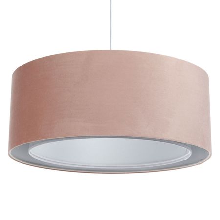 Kobieca lampa wisząca pudrowy róż, podwójny abażur welurowy, jasny szary środek - JASMINE BEBE