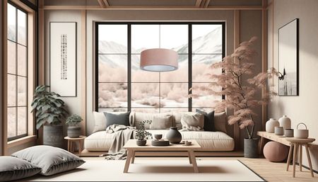 Kobieca lampa wisząca pudrowy róż, podwójny abażur welurowy, jasny szary środek - JASMINE BEBE