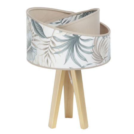 Kremowa lampka nocna boho, asymetryczny abażur z motywem liści, do sypialni i salonu - ENA