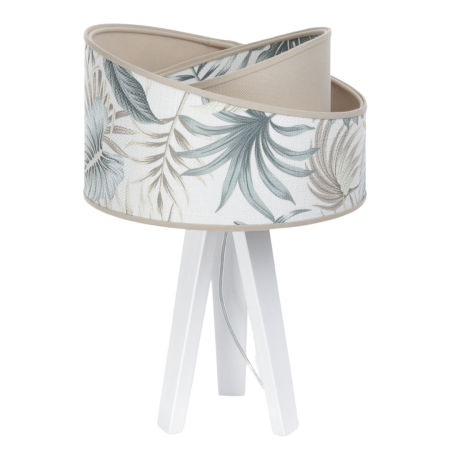 Kremowa lampka nocna boho, asymetryczny abażur z motywem liści, do sypialni i salonu - ENA