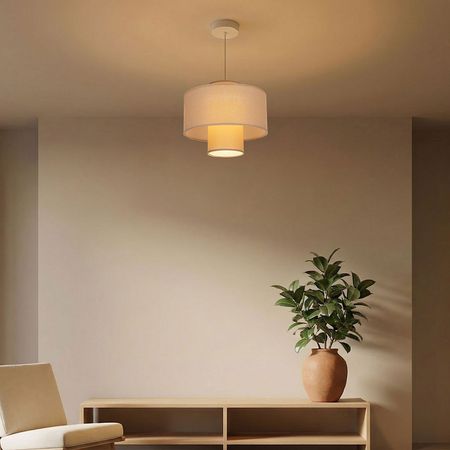 Kremowo-beżowa lampa wisząca z materiału, piękna lampa do sypialni i salonu, styl boho - TWIN