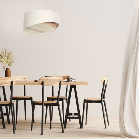 Kremowo-beżowa lampa wisząca z walcowymi abażurami z lnianej i jutowej tkaniny z beżowym wnętrzem BOHO