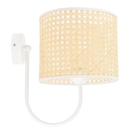 Kremowo-biały kinkiet, lampa ścienna z walcowym abażurem z włókien palmy rotangowej, EKO ROTANG