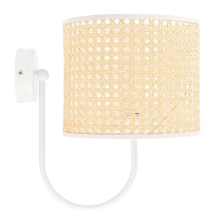 Kremowo-biały kinkiet, lampa ścienna z walcowym abażurem z włókien palmy rotangowej, EKO ROTANG