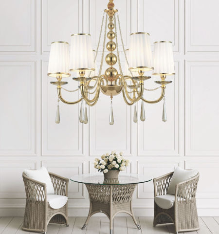 Kryształowy złoty żyrandol FABIONE W6 sześcioramienny na łańcuchu klasyczny