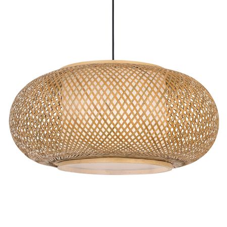 Lampa bambusowa wisząca sufitowa do salonu, pleciony ażurowy abażur styl boho - ROKO