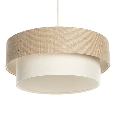 Lampa jutowa BOHO wisząca z podwójnym beżowym i kremowym abażurem z tkaniny jutowej i lnianej
