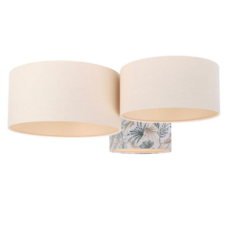 Lampa plafon boho kremowa, potrójna z abażurem w liście monstery i palmy - ELVA