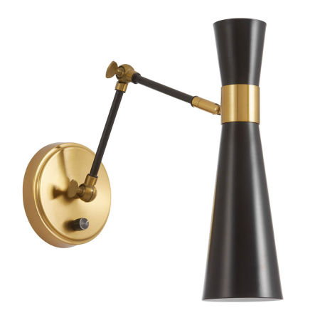 Lampa ścienna czarno-mosiężna z wyłącznikiem, kinkiet na wysięgniku do sypialni - SENA W2