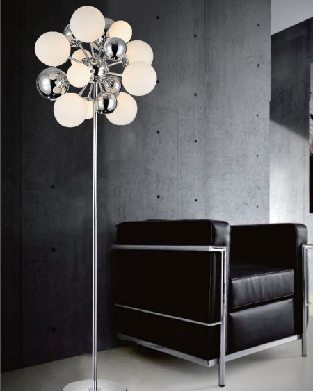 Lampa stojąca podłogowa GALAKSIDA P10 biała, srebrna, chrom, nowoczesne kule