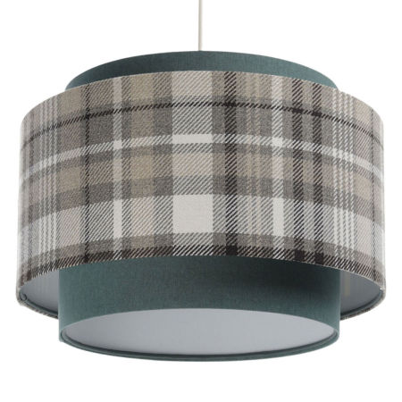 Lampa tapicerowana z podwójnym abażurem w kolorze morskim i kratkę - TOMA
