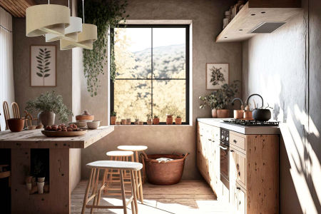 Asymetryczna lampa trzypunktowa nad stół, beżowo-kremowa z jutowym i lnianym abażurem - BOHO MIX