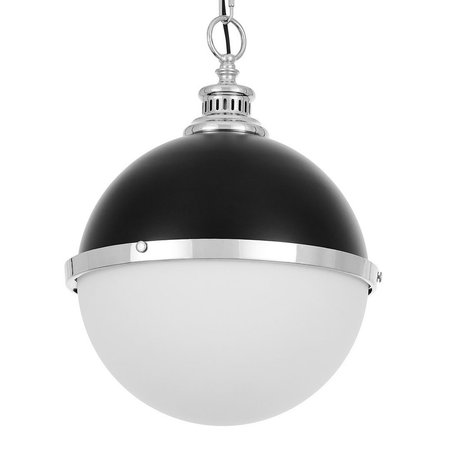 Lampa wisząca kula czarno-chromowana z białym szklanym kloszem, nowoczesna loftowa nad stół - LARGO