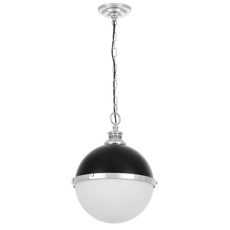 Lampa wisząca kula czarno-chromowana z białym szklanym kloszem, nowoczesna loftowa nad stół - LARGO