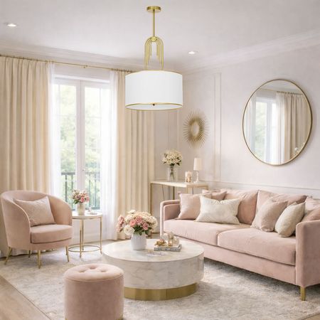 Lampa wisząca mosiężna, biały abażur z tkaniny, styl glamour, art deco - ZANETTI