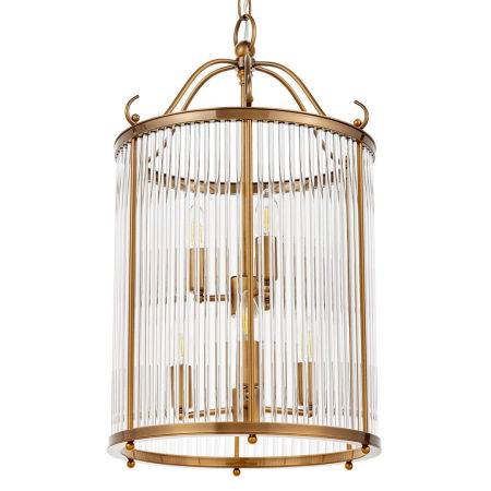 Mosiężna lampa wisząca, metalowa klatka, szklane rurki, 6 żarówek, vintage retro, glamour - BOSTON W6