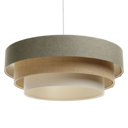 Lampa wisząca oliwkowo-beżowo-kremowa z kaskadowym kloszem z lnu i juty - BOHO ELLEGANT