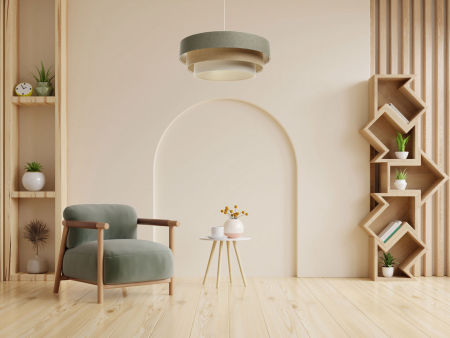 Lampa wisząca oliwkowo-beżowo-kremowa z kaskadowym kloszem z lnu i juty - BOHO ELLEGANT