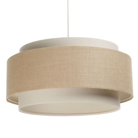 Lampa wisząca w stylu boho z jutowym i lnianym podwójnym abażurem beżowo-kremowa - DUMBLE BOHO