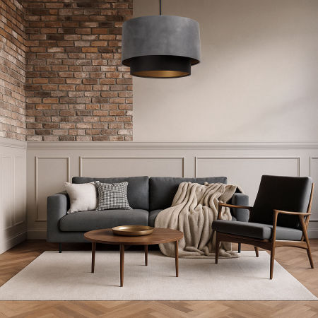 Lampa zamszowa szaro-czarna ze złotym środkiem, styl loftowy - LUKA