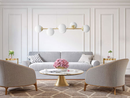 Lampa złota wisząca na lince z podłużną podsufitką i szklanymi kulami, klasyczne złoto - FINO