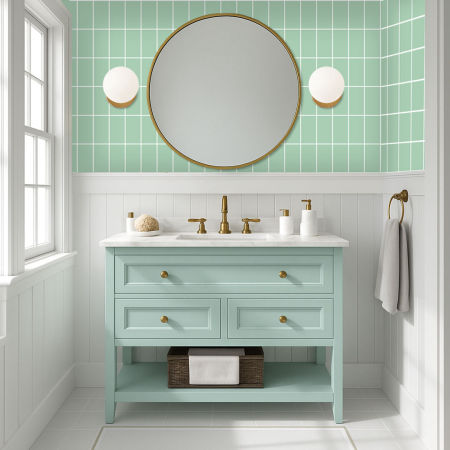 Miętowa tapeta w KRATKĘ białą, prostokątną 0,5 cm