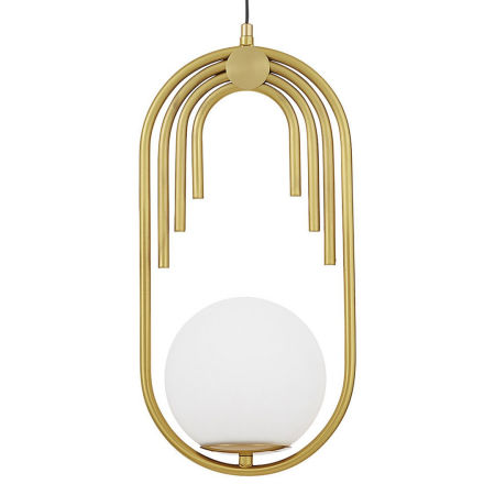Mosiężna lampa wisząca, biały klosz kula, glamour, art deco, modern retro, luksusowa - ZANETTI