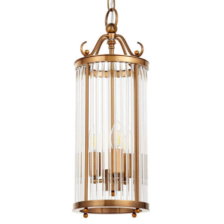 Mosiężna lampa wisząca, metalowa klatka, szklane rurki, 3 żarówki, styl klasyczny, art deco - BOSTON W3