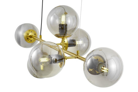 Mosiężna lampa wisząca z dymionymi, kulistymi kloszami, loftowa CEREDO W6