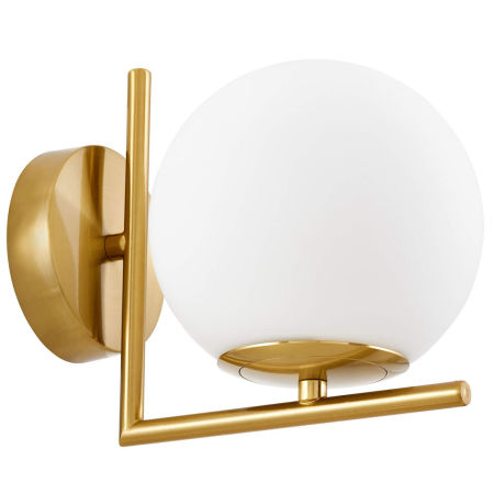 Designerski mosiężny kinkiet SORENTO, elegancki biały szklany klosz kula