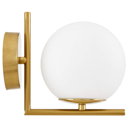 Designerski mosiężny kinkiet SORENTO, elegancki biały szklany klosz kula