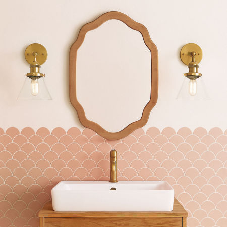 Mosiężny kinkiet loft, industrialna lampa ścienna mosiądz, przezroczysty szklany klosz stożek - NUBI