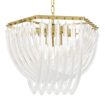 Mosiężny żyrandol szklany przezroczysty klosz, lampa wisząca glamour - BOSCONE