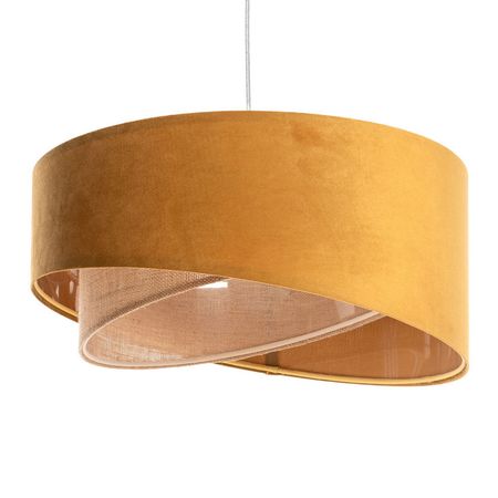 Musztardowa lampa wisząca do pokoju dziennego i młodzieżowego, abażur z juty boho - LANA