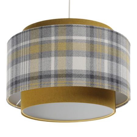 Musztardowa lampa wisząca w szarą kratkę z tkaniny tapicerskiej - JAKOV