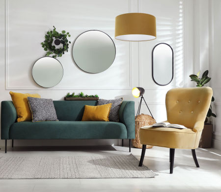 Musztardowa lampa wisząca z aksamitu do nowoczesnych i klasycznych wnętrz - DUNJA