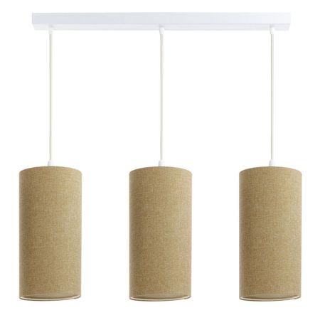 Musztardowa lampa wisząca z lnu 3-punktowa na listwie tuba do kuchni nad stół - BOHO