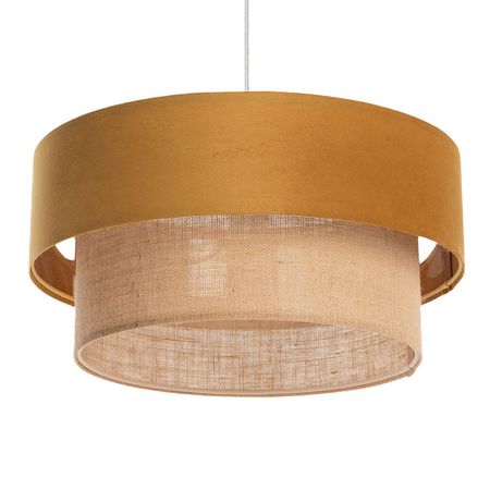 Musztardowo-jutowa modna lampa nad stół regulowana, podwójny abażur boho do wnętrz - DUO