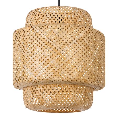 Naturalna lampa wisząca z bambusa do salonu, beżowy pleciony abażur boho eko - TEO